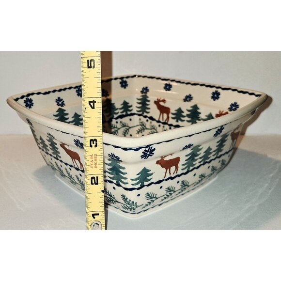 Boleslawiec Polish Pottery Square Baker Serving Bowl Snowflake Reindeer Tree 7.5 - Picture 8 of 8